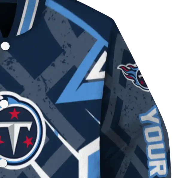 customized tennessee titans chevron angles navy varsity jacket premium grade