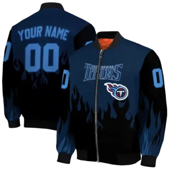 customized tennessee titans flame border navy black bomber jacket fashion forward