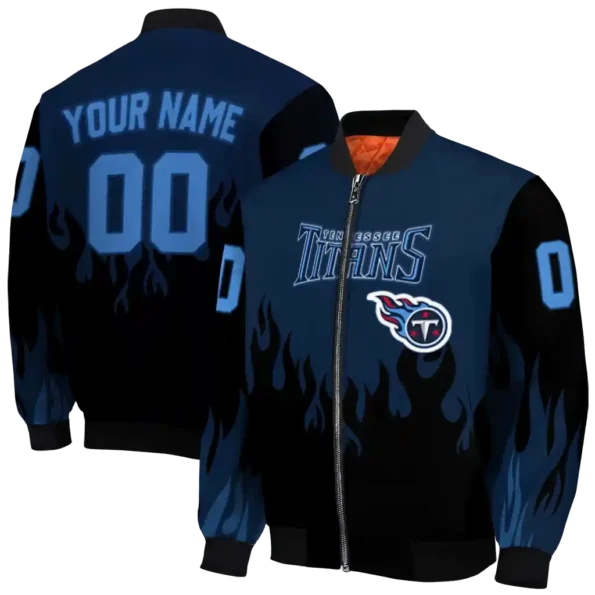 customized tennessee titans flame border navy black bomber jacket fashion forward