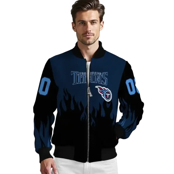 customized tennessee titans flame border navy black bomber jacket high quality