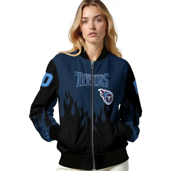 customized tennessee titans flame border navy black bomber jacket latest model