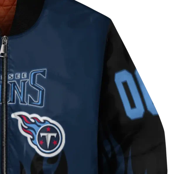 customized tennessee titans flame border navy black bomber jacket premium grade