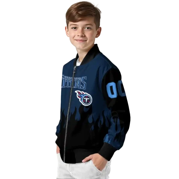 customized tennessee titans flame border navy black bomber jacket trendy