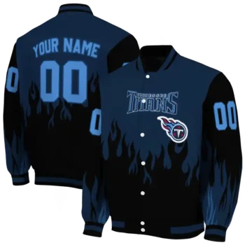 customized tennessee titans flame border navy black varsity jacket fashion forward