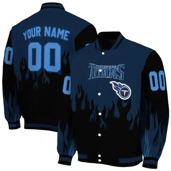 customized tennessee titans flame border navy black varsity jacket fashion forward