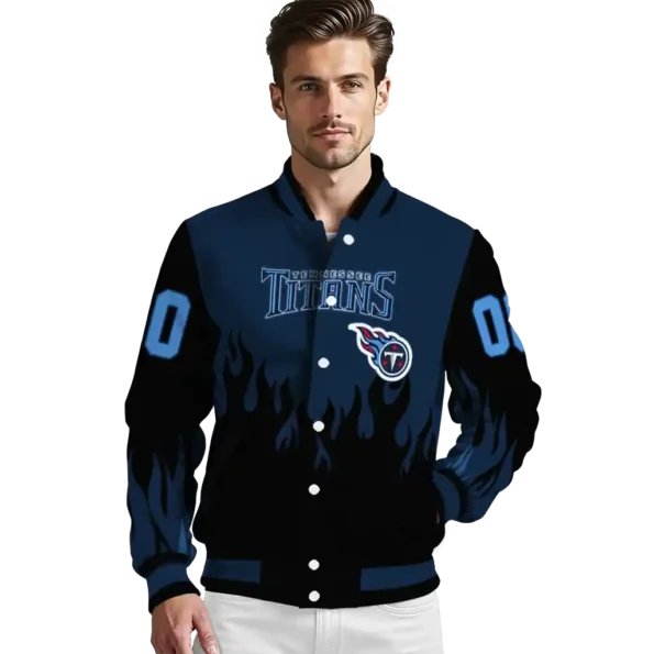customized tennessee titans flame border navy black varsity jacket high quality