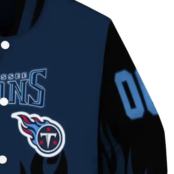 customized tennessee titans flame border navy black varsity jacket premium grade