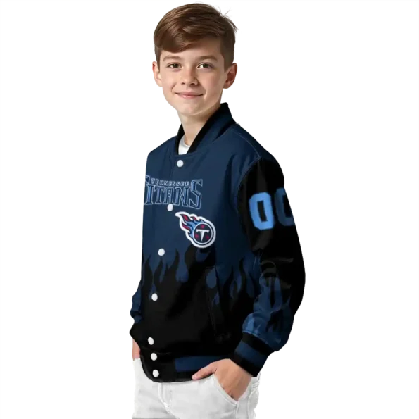 customized tennessee titans flame border navy black varsity jacket trendy