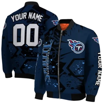 customized tennessee titans hexagon cluster navy black bomber jacket fashion forward