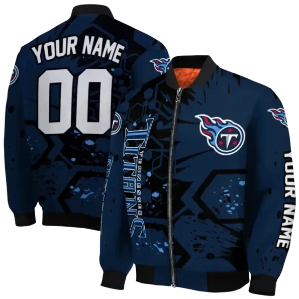 customized tennessee titans hexagon cluster navy black bomber jacket fashion forward