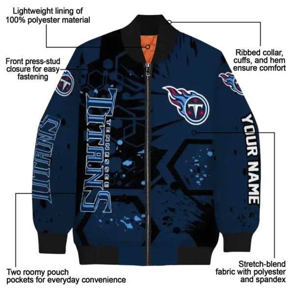 customized tennessee titans hexagon cluster navy black bomber jacket new arrival