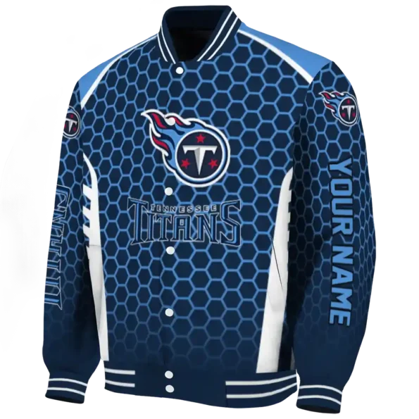 customized tennessee titans hexagon grid navy varsity jacket best selling