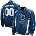 customized tennessee titans hexagon grid navy varsity jacket best selling