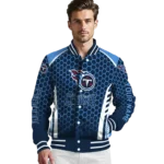 customized tennessee titans hexagon grid navy varsity jacket best selling
