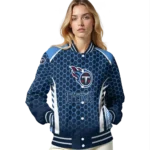 customized tennessee titans hexagon grid navy varsity jacket best selling
