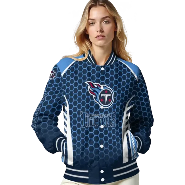 customized tennessee titans hexagon grid navy varsity jacket latest model