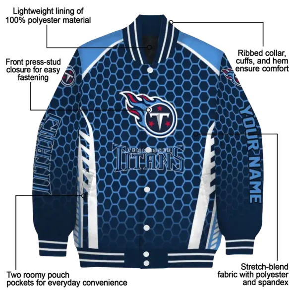customized tennessee titans hexagon grid navy varsity jacket new arrival