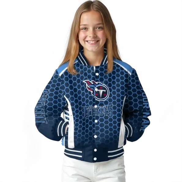 customized tennessee titans hexagon grid navy varsity jacket top rated