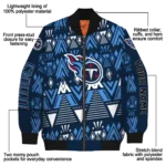 customized tennessee titans pyramid shapes navy bomber jacket best selling