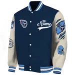 customized tennessee titans razorback outline navy nude varsity jacket best selling