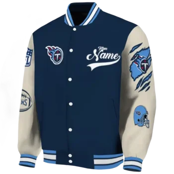 customized tennessee titans razorback outline navy nude varsity jacket best selling