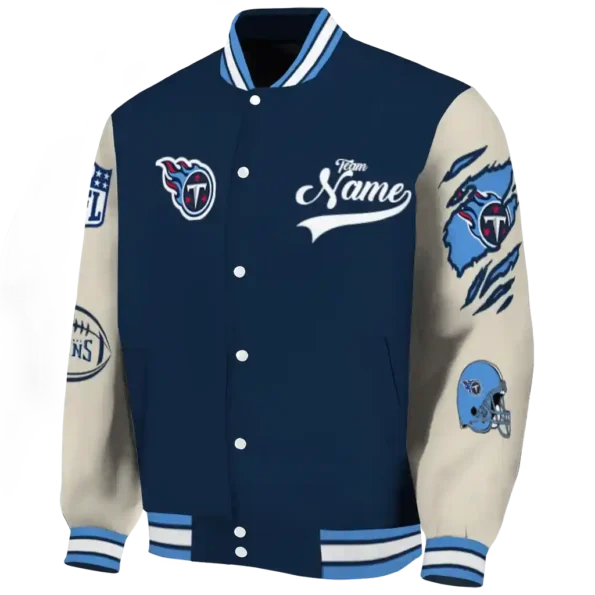 customized tennessee titans razorback outline navy nude varsity jacket best selling