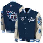 customized tennessee titans razorback outline navy nude varsity jacket best selling