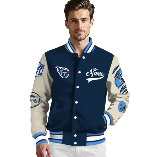 customized tennessee titans razorback outline navy nude varsity jacket high quality