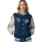 customized tennessee titans razorback outline navy nude varsity jacket best selling