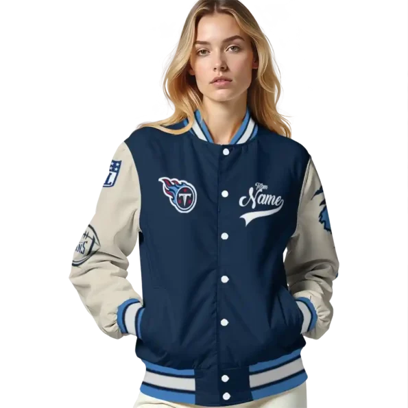 customized tennessee titans razorback outline navy nude varsity jacket latest model