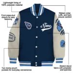 customized tennessee titans razorback outline navy nude varsity jacket best selling