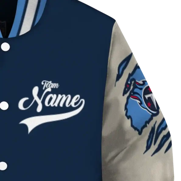 customized tennessee titans razorback outline navy nude varsity jacket premium grade