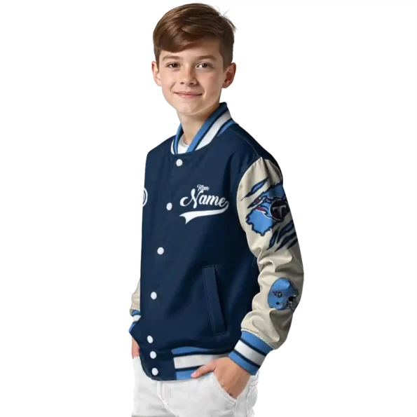 customized tennessee titans razorback outline navy nude varsity jacket trendy