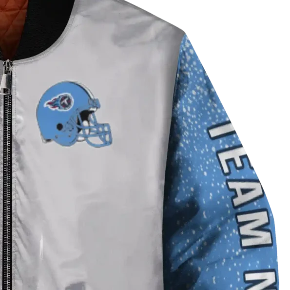 customized tennessee titans speckled arms navy gray bomber jacket premium grade