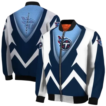customized tennessee titans v stripes navy white bomber jacket fashion forward