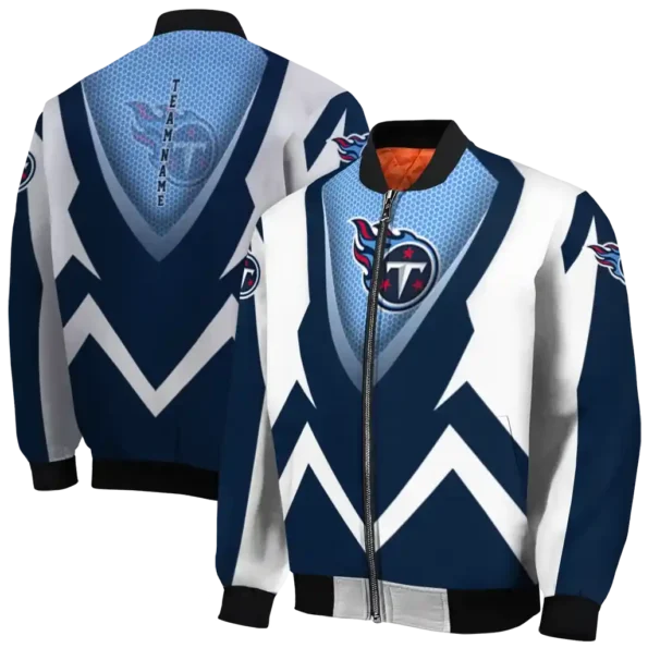 customized tennessee titans v stripes navy white bomber jacket fashion forward