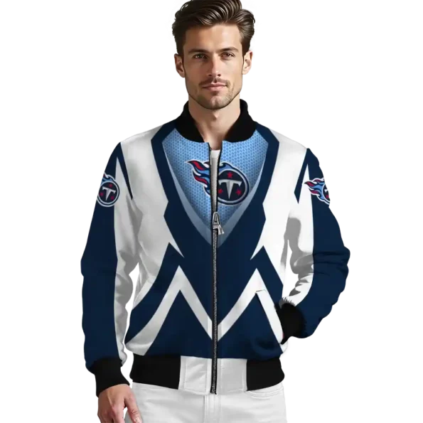 customized tennessee titans v stripes navy white bomber jacket high quality