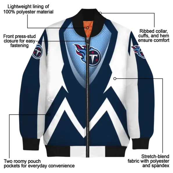 customized tennessee titans v stripes navy white bomber jacket new arrival