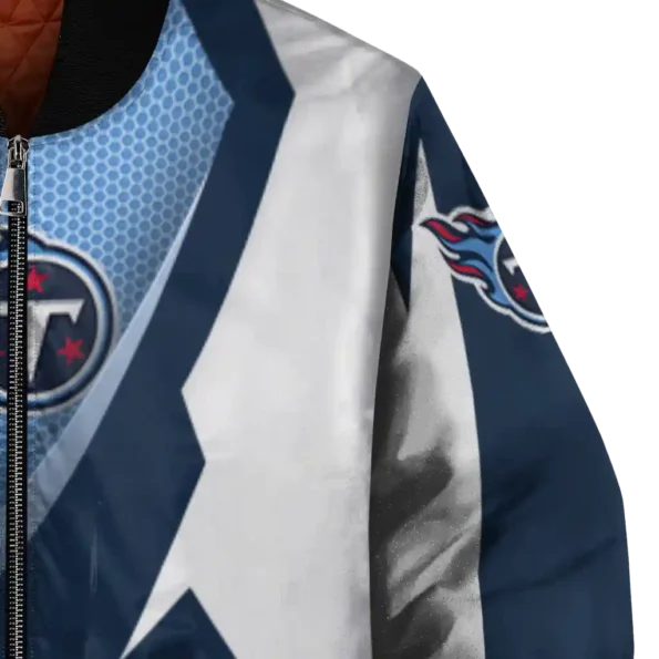 customized tennessee titans v stripes navy white bomber jacket premium grade