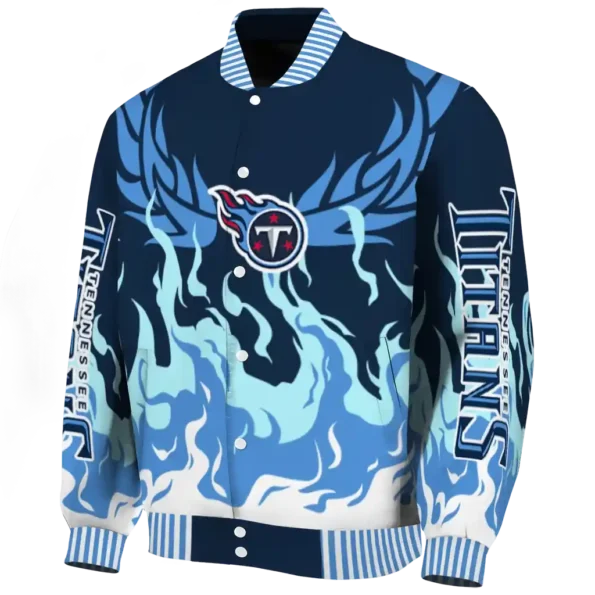customized tennessee titans winged blaze navy white varsity jacket best selling