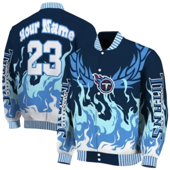 customized tennessee titans winged blaze navy white varsity jacket fashion forward