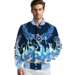 customized tennessee titans winged blaze navy white varsity jacket best selling