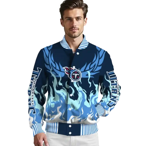 customized tennessee titans winged blaze navy white varsity jacket high quality