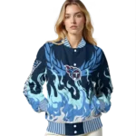 customized tennessee titans winged blaze navy white varsity jacket best selling