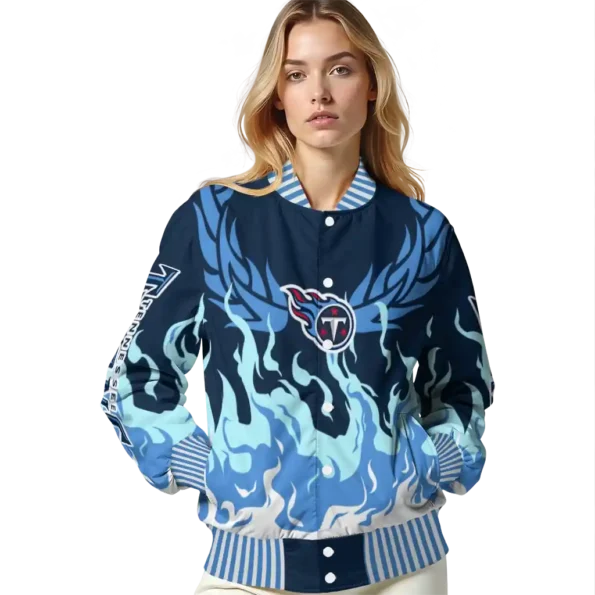 customized tennessee titans winged blaze navy white varsity jacket latest model