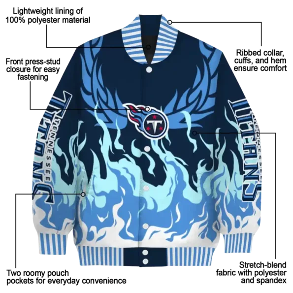 customized tennessee titans winged blaze navy white varsity jacket new arrival