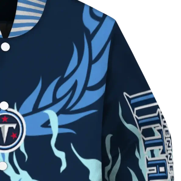 customized tennessee titans winged blaze navy white varsity jacket premium grade