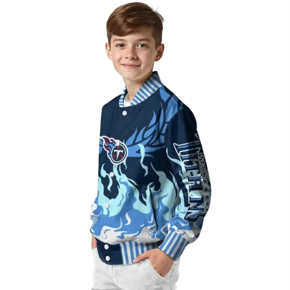 customized tennessee titans winged blaze navy white varsity jacket trendy