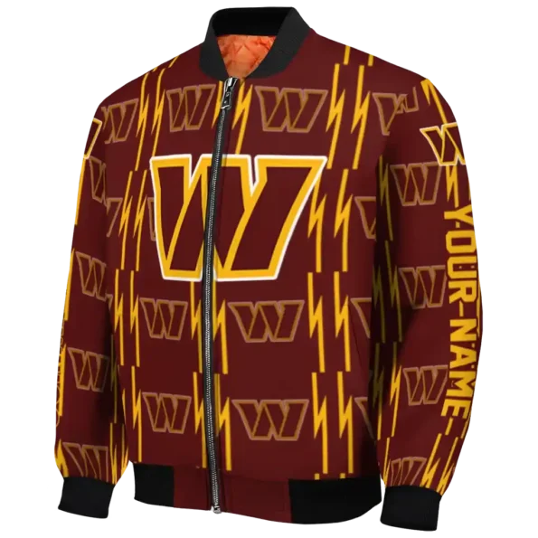 customized washington commanders bolt stripe burgundy bomber jacket best selling