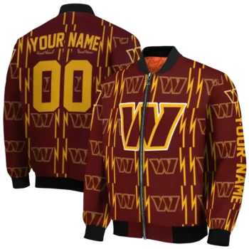 customized washington commanders bolt stripe burgundy bomber jacket fashion forward